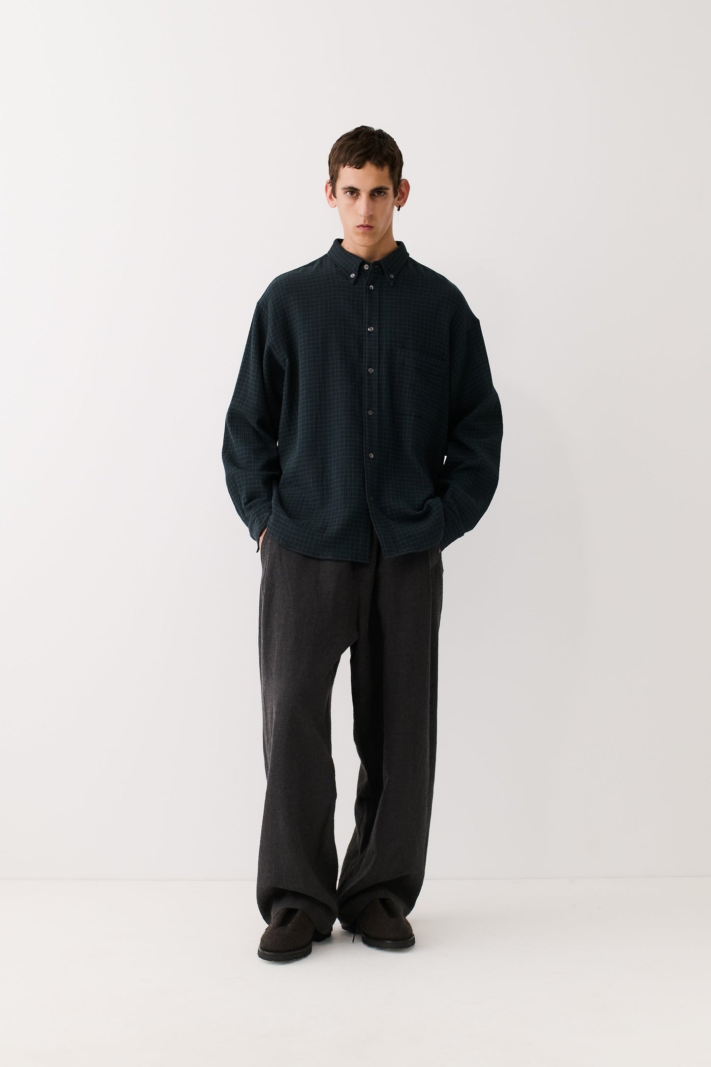 Banita Button Down Shirt Navy Green Check
