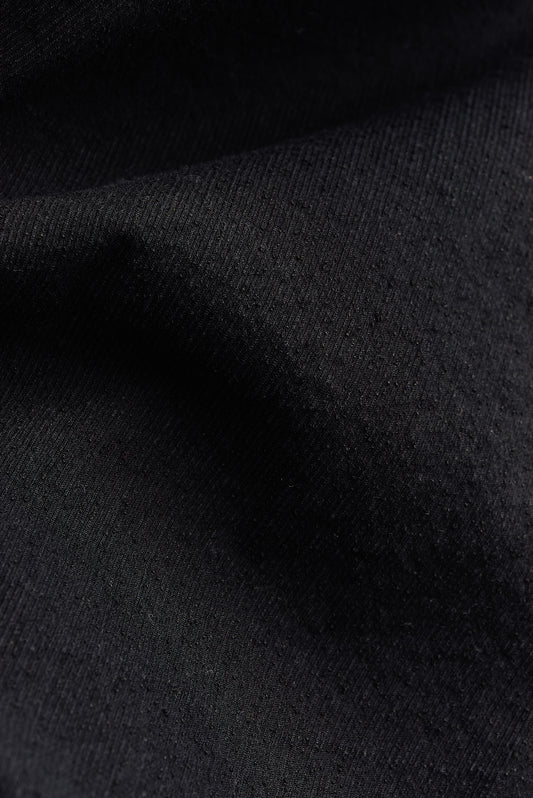 Men's long-sleeved shirt, black cotton-viscose blend with irregular wavy stripes, pre-washed for softness.