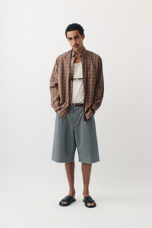 Duma Pleated Shorts Striped Denim