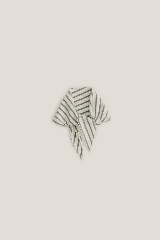 Unisex accessories bandana, cotton silk linen blend, washed finish, white with grey fine stripes.