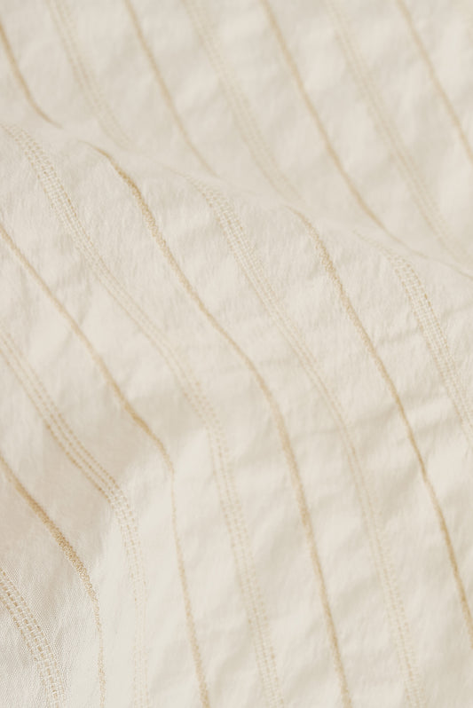 Women's accessories bandana, cotton silk linen mix, washed, off-white with irregular beige stripes.