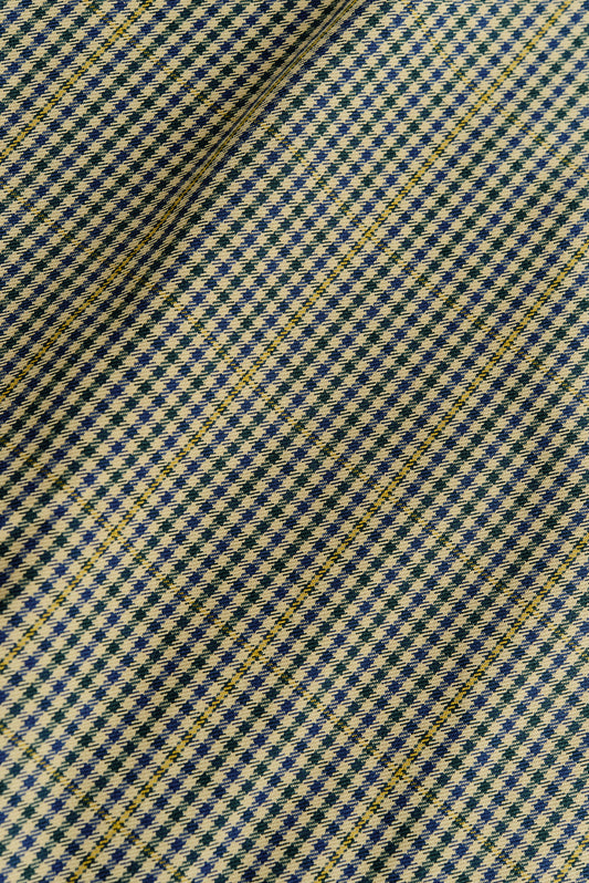 Women's accessories, Thika Bag, 100% cotton, checkered houndstooth pattern in navy, green, and yellow on beige.