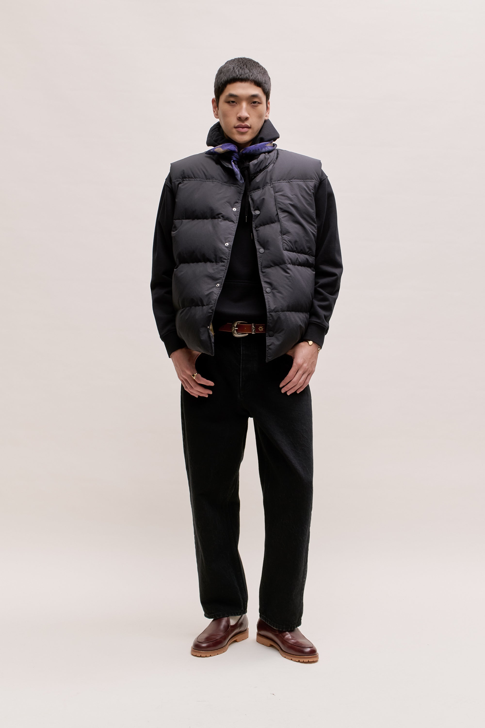 argue◆ argue cocoon coat vest/black FW25_RC-4292_BLACK_COAT_off_1.