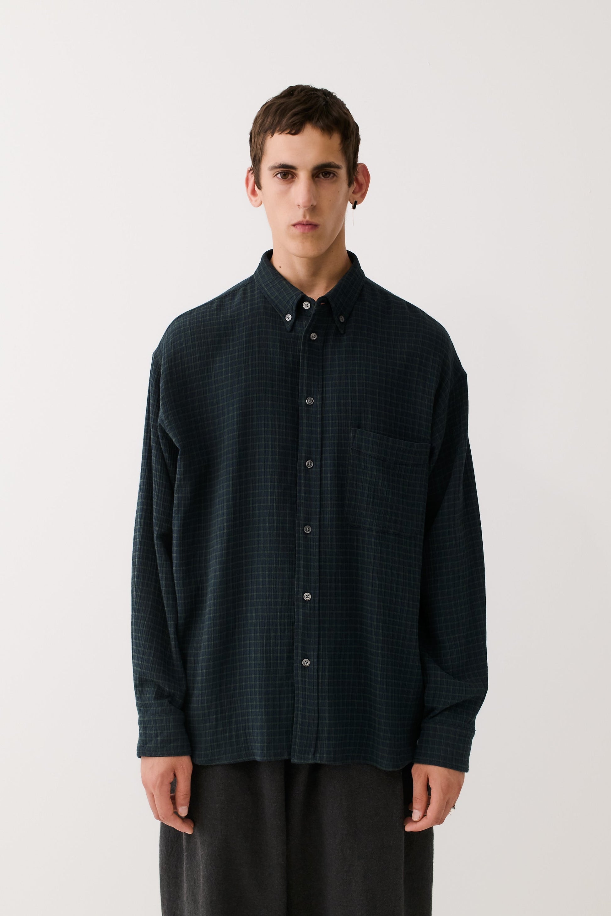 Banita Button Down Shirt Navy Green Check