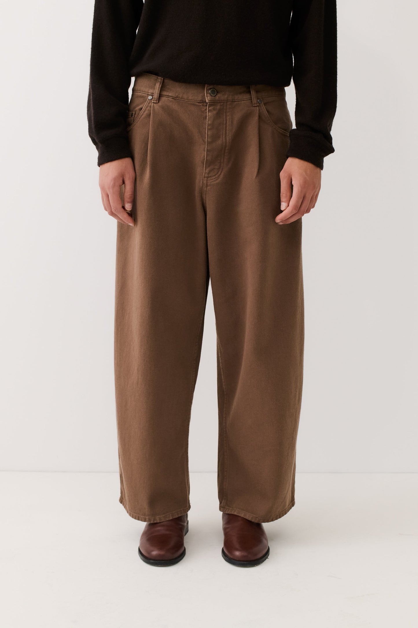 Duma Pleated Denim Washed Brown Twill