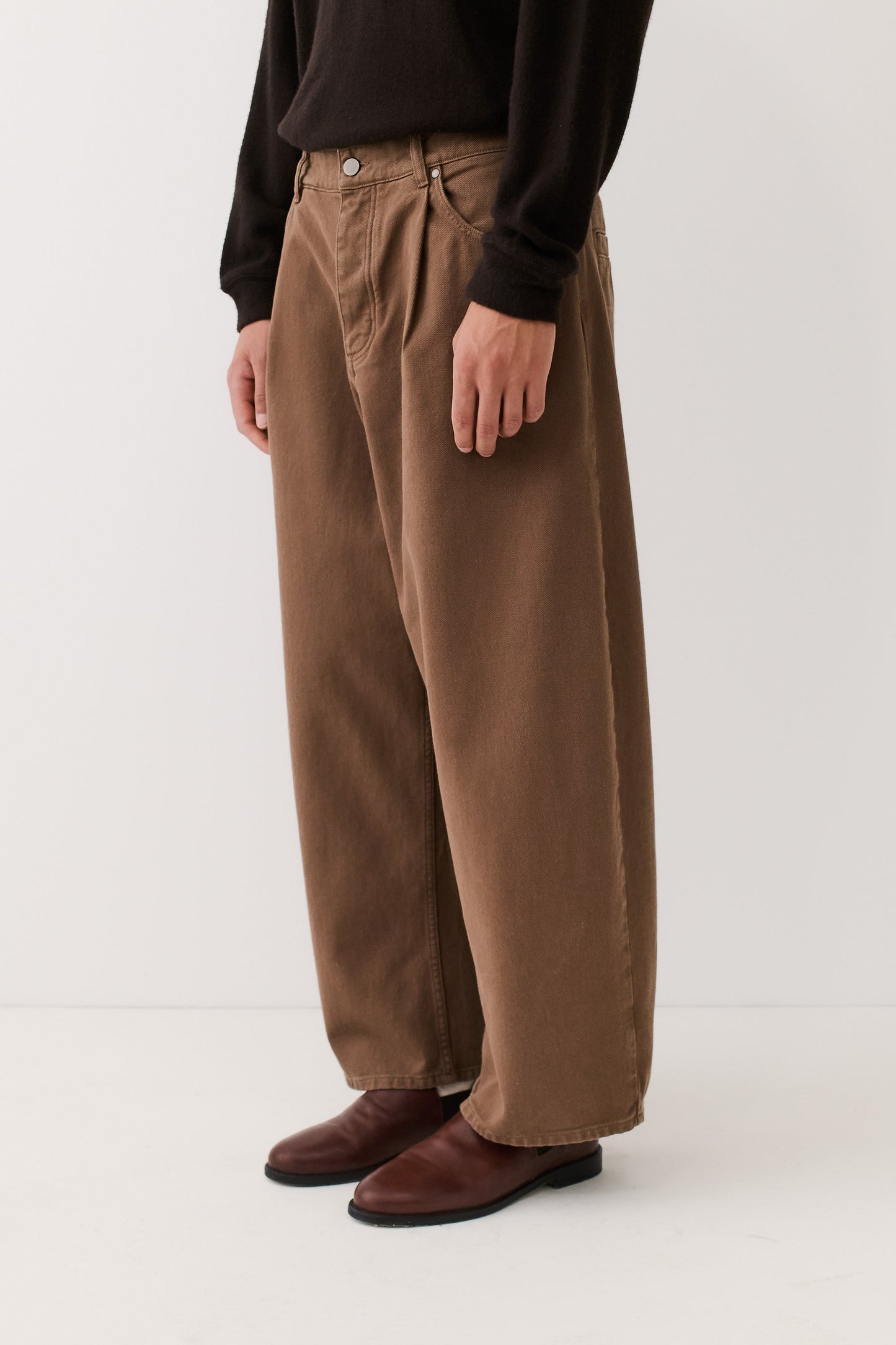 Duma Pleated Denim Washed Brown Twill