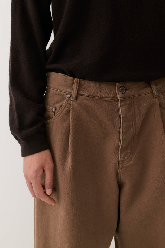 Duma Pleated Denim Washed Brown Twill