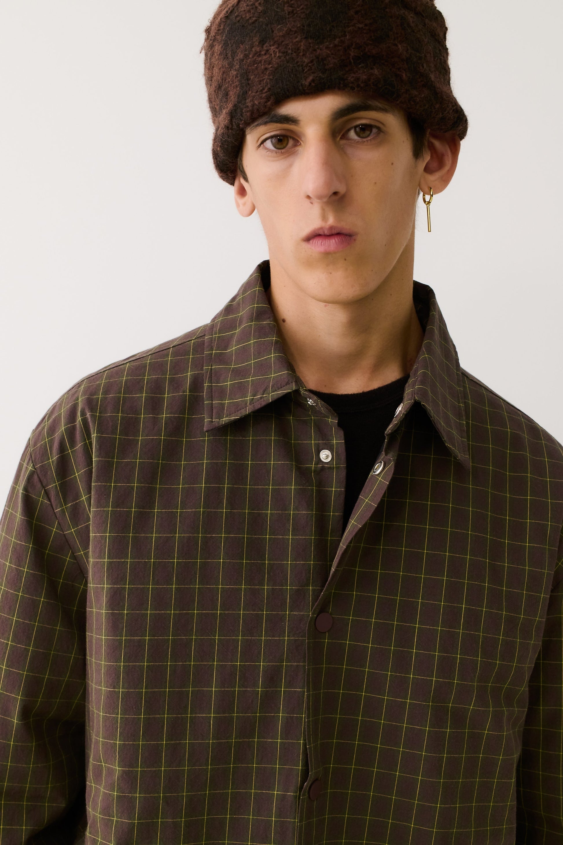 Olkay Quilted Overshirt Olive Burgundy Check