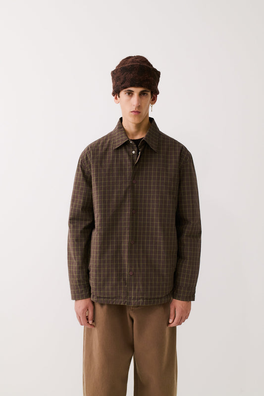 Olkay Quilted Overshirt Olive Burgundy Check
