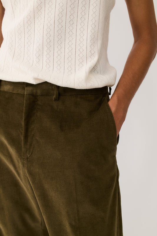 Tailored Wide Trousers Olive Haze Corduroy