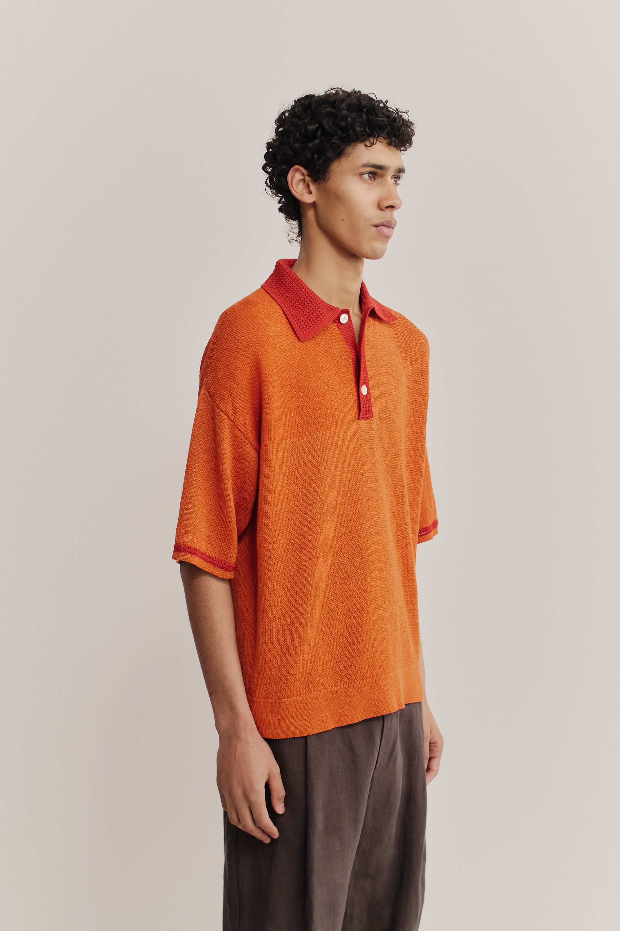 YASHIKI【23SS】Tsubomi Knit Polo(ORANGE) YASHIKI - 【ラスト1点】【23SS】Tsubomi Knit Polo(ORANGE) | Salty