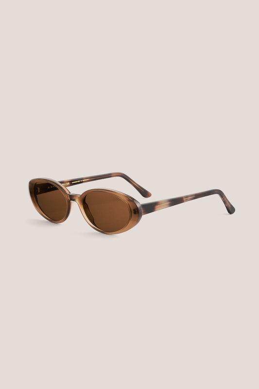 Unisex accessories sunglasses, handcrafted oval acetate-frame in solid brown tortoise, dark brown lenses.