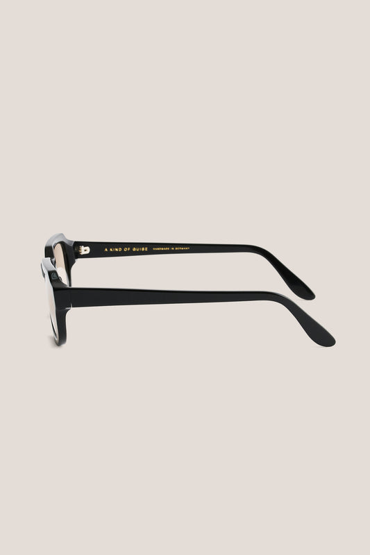 Unisex accessories sunglasses, black acetate, bold rectangular frame, Carl Zeiss lenses, handmade in Germany.
