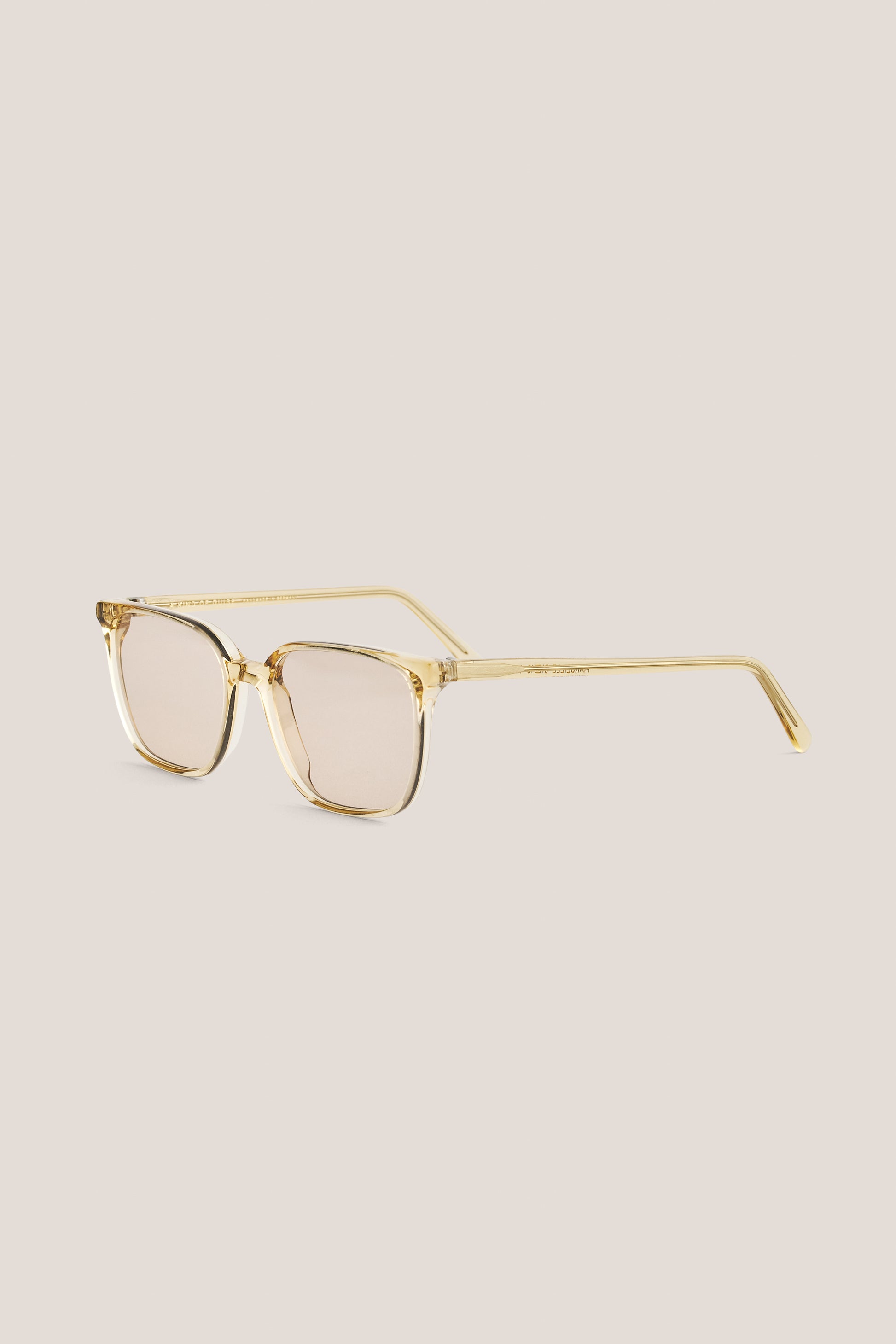 Unisex accessories sunglasses, transparent beige acetate frame, rectangular shape, light brown lenses.