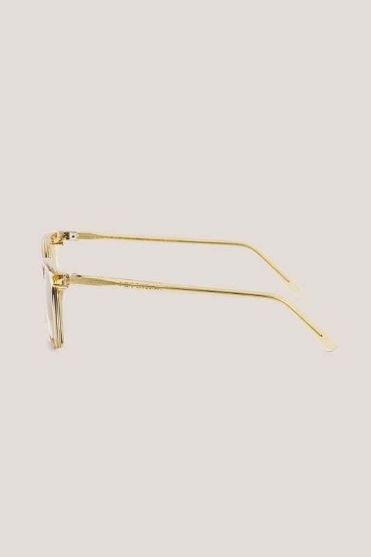Unisex accessories sunglasses, transparent beige acetate frame with gold temples and Carl Zeiss lenses.