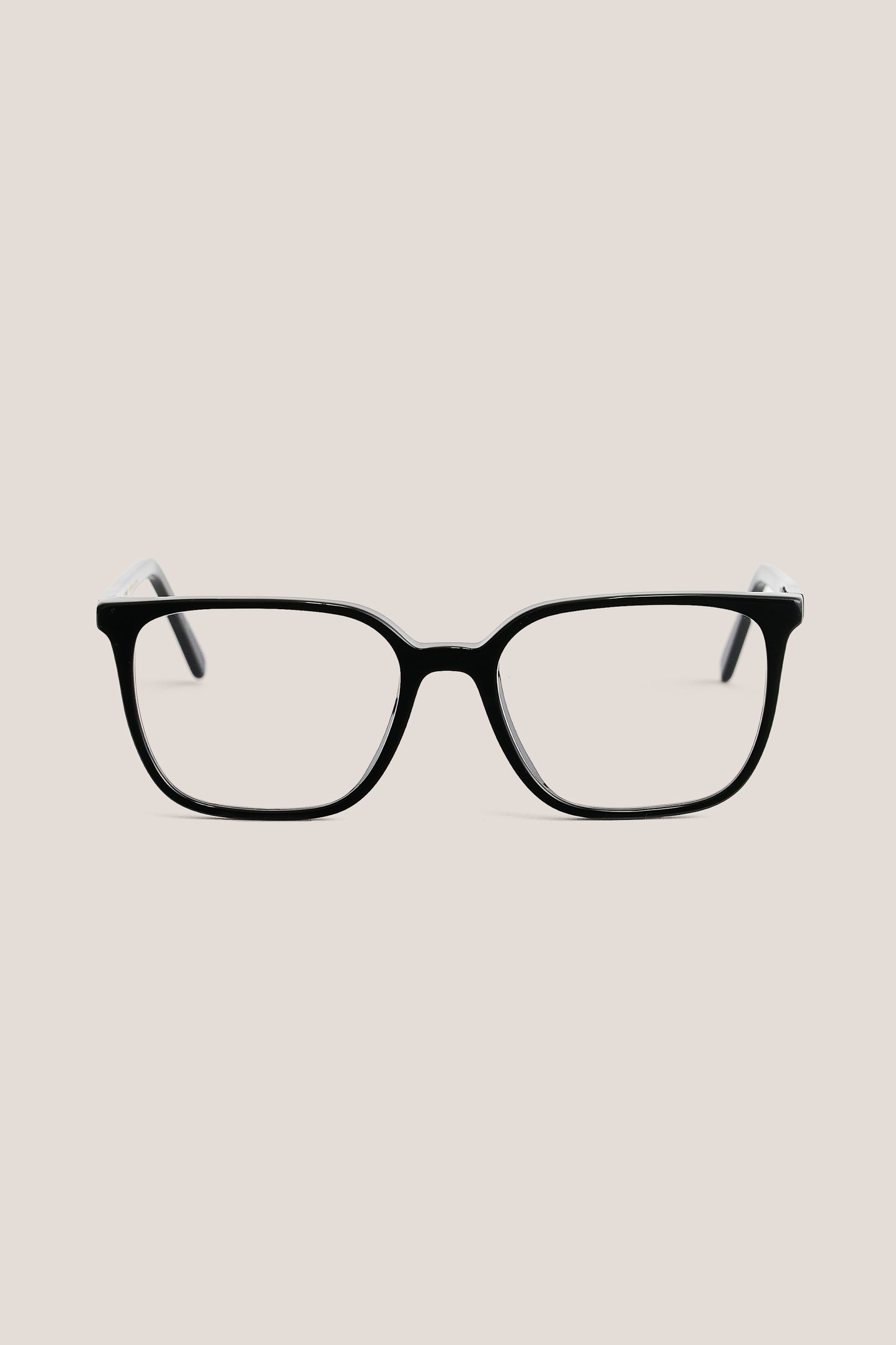 Unisex accessories eyewear, black acetate frame with clear lenses.