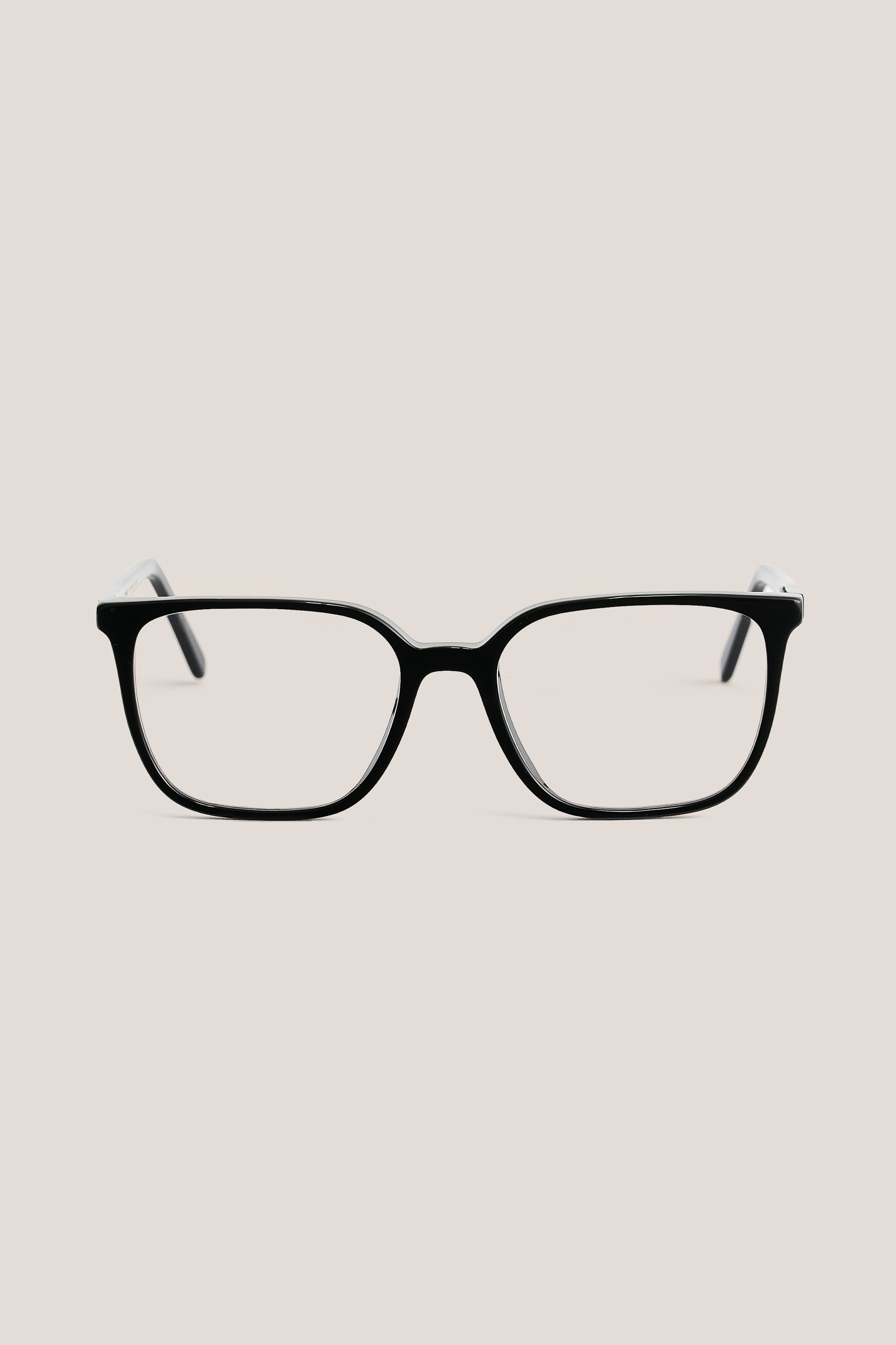 Unisex accessories eyewear, black acetate frame with clear lenses.