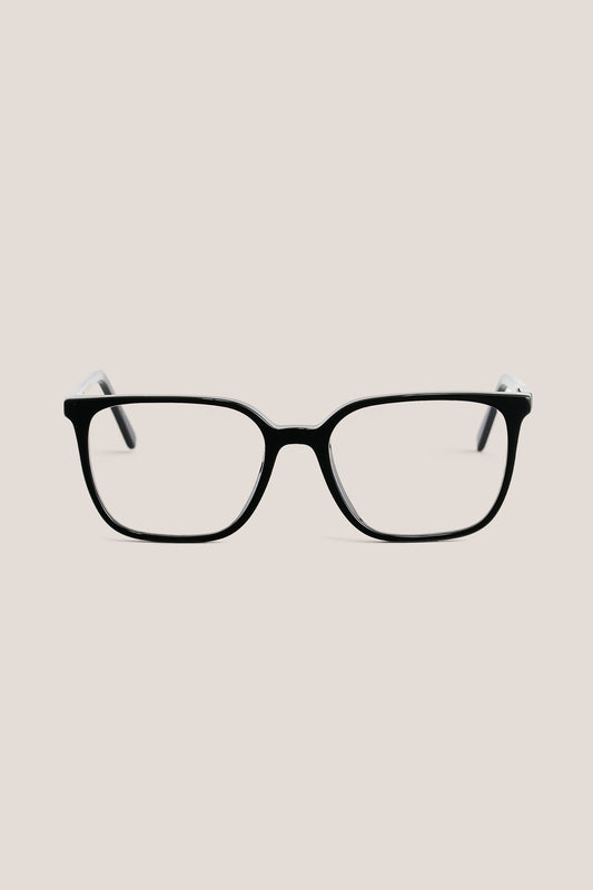 Unisex accessories eyewear, black acetate frame with clear lenses.