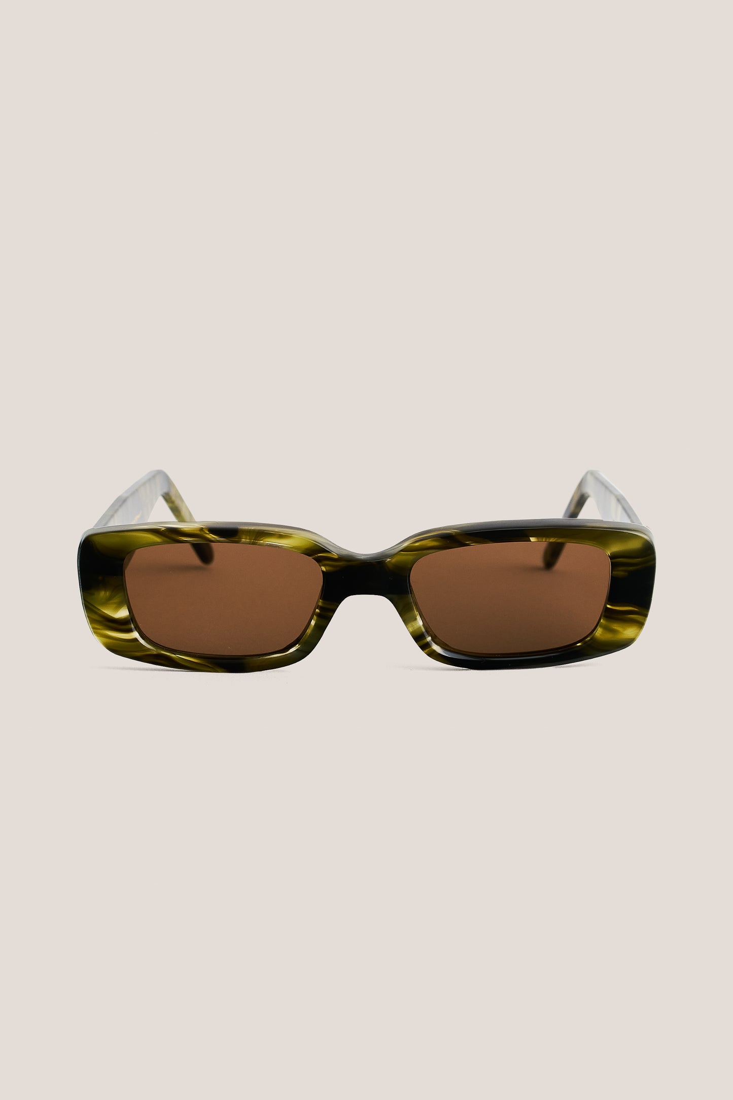 Unisex accessories sunglasses, ODESSA, 100% acetate, green marbled thick frame with brown Carl Zeiss lenses.