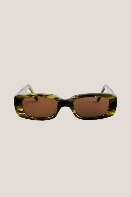 Unisex accessories sunglasses, ODESSA, 100% acetate, green marbled thick frame with brown Carl Zeiss lenses.