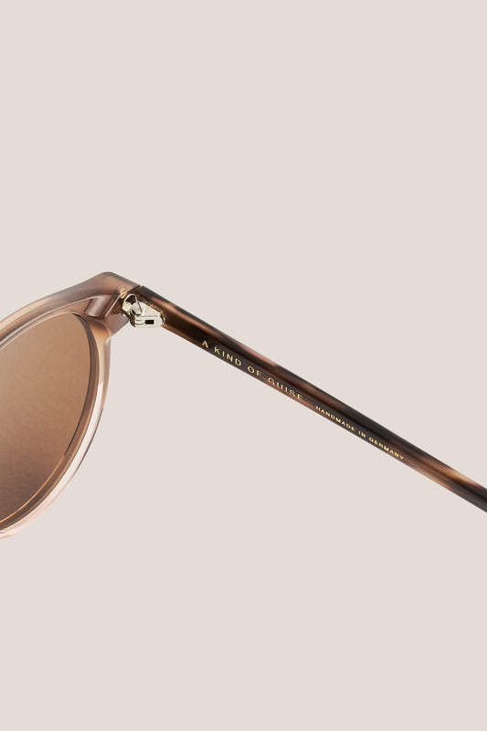 Unisex accessories sunglasses, Palermo Grande, brown acetate frames, brown Carl Zeiss lenses, "A Kind of Guise" on temple.