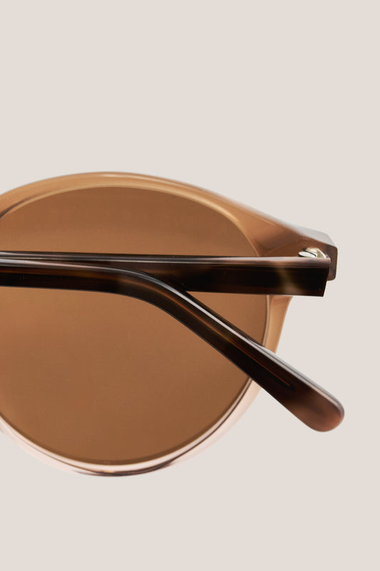 Unisex accessories sunglasses, Palermo Grande, brown acetate frames with dark tortoiseshell temples and brown Carl Zeiss lenses.