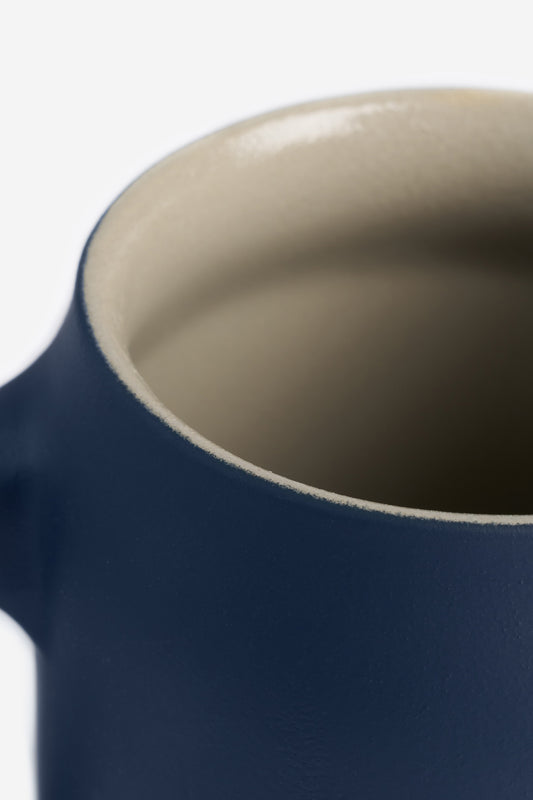 Accessories, beer mug, stoneware, navy, with light interior.