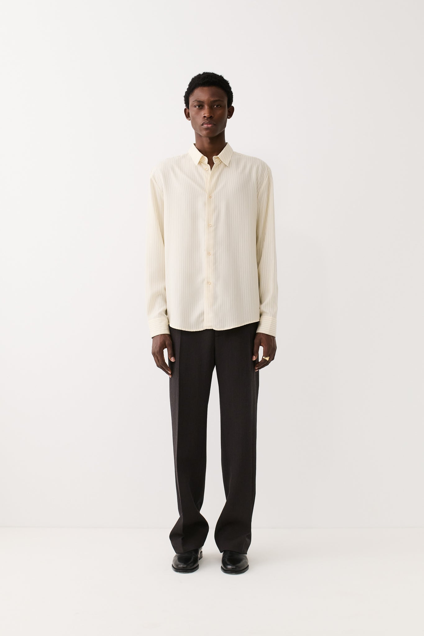 Fulvio Shirt Cream Black Pinstripe