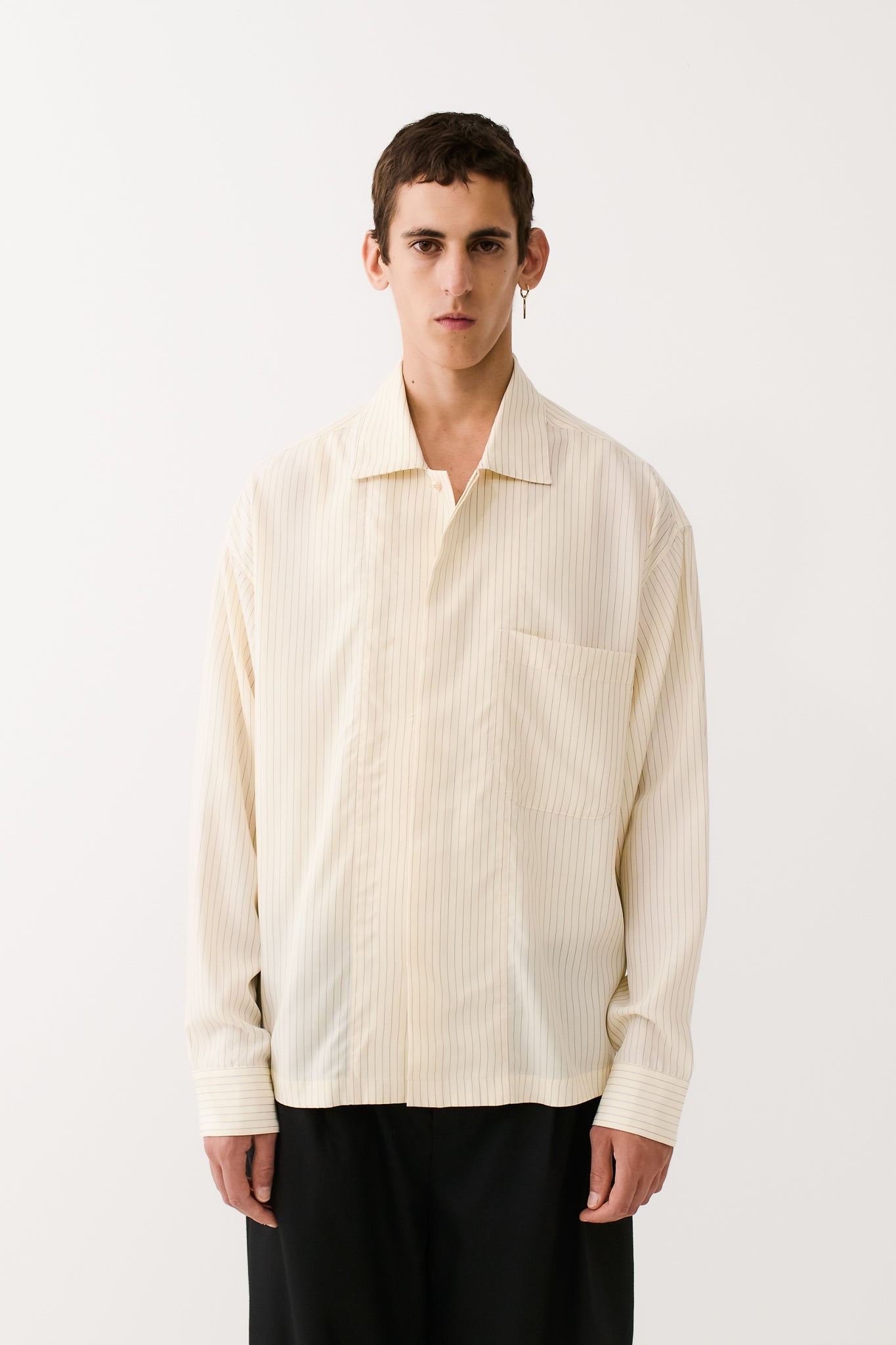 Rumba Shirt Cream Black Pinstripe