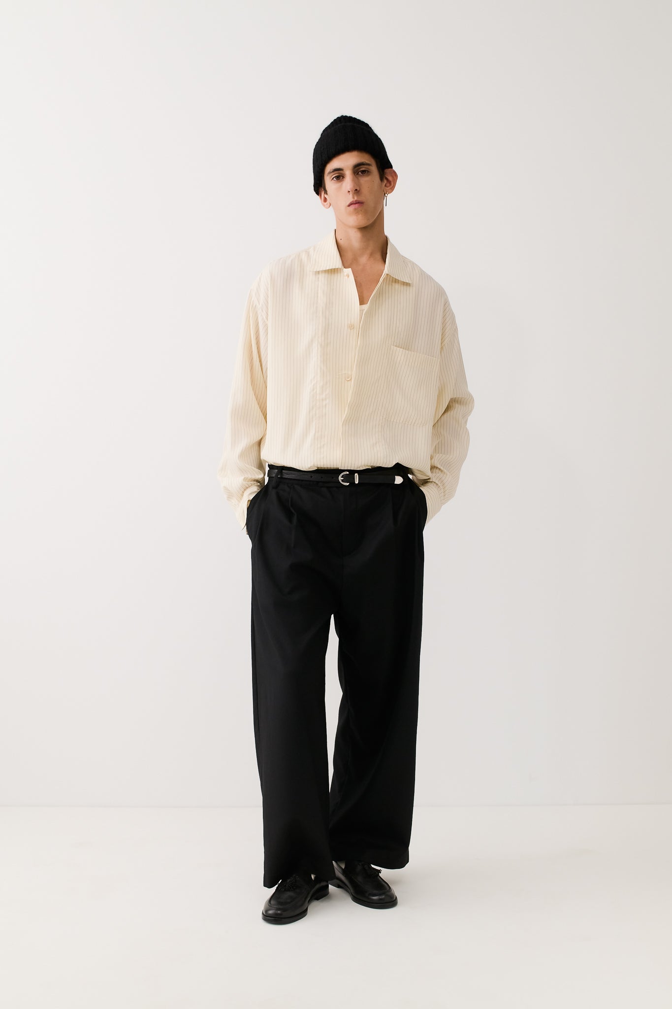 Rumba Shirt Cream Black Pinstripe